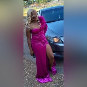 Fashion Nova Fuchsia One-Shoulder Gown